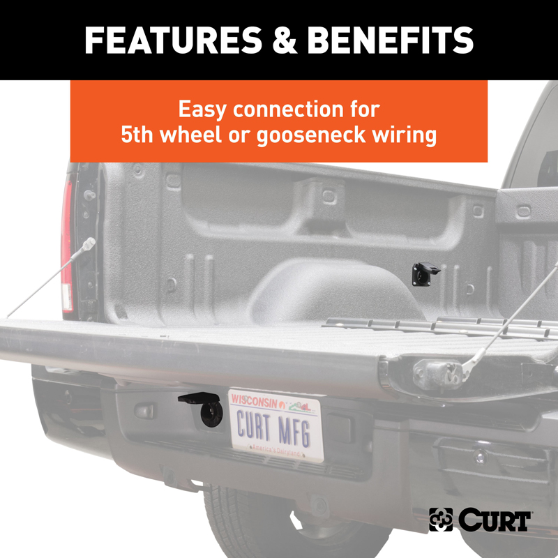 CURT | 10' Custom Wiring Extension Harness (Adds 7-Way RV Blade to Truck Bed) - Chevrolet / Dodge / Ford / GMC 2000-2023