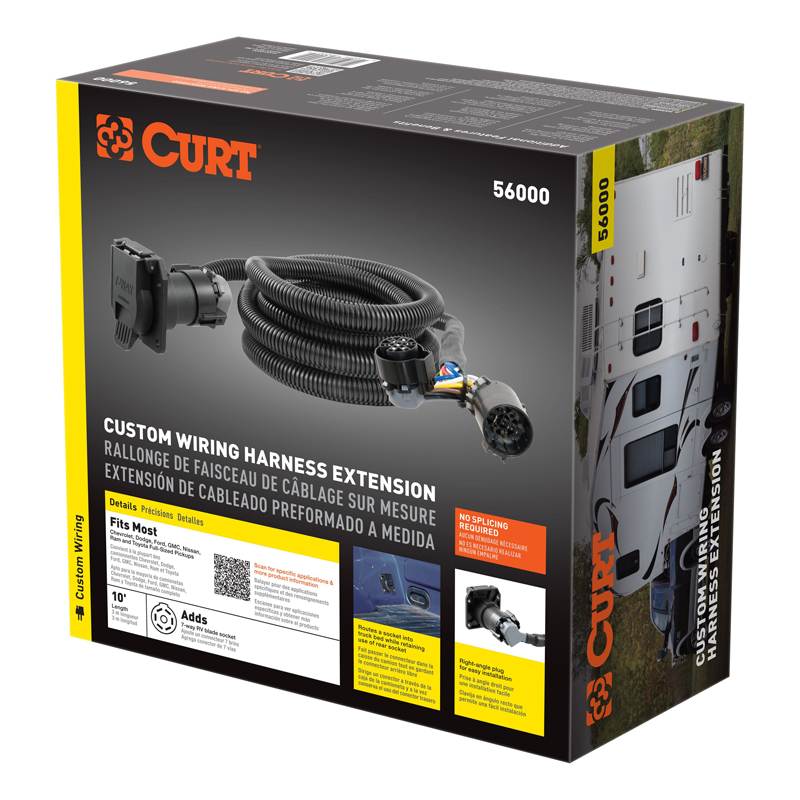 CURT | 10' Custom Wiring Extension Harness (Adds 7-Way RV Blade to Truck Bed) - Chevrolet / Dodge / Ford / GMC 2000-2023