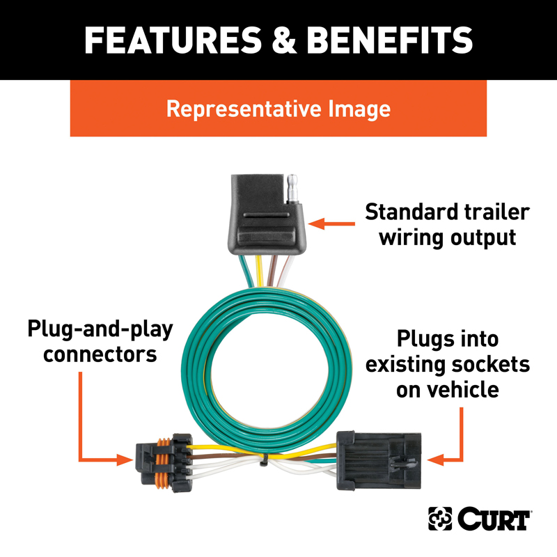 CURT | Custom Wiring Harness, 4-Way Flat Output - Impala / Impala Limited 2006-2016