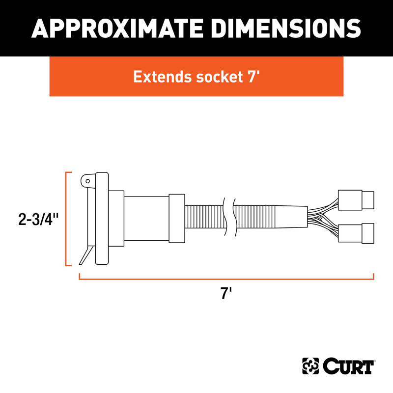 CURT | 7' Custom Wiring Extension Harness (Adds 7-Way RV Blade to Truck Bed) - Dakota / 1500 / 2500 / 3500 2000-2010
