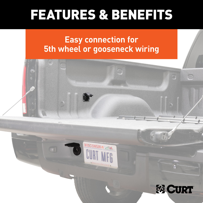 CURT | 7' Custom Wiring Extension Harness (Adds 7-Way RV Blade to Truck Bed) - Dakota / 1500 / 2500 / 3500 2000-2010