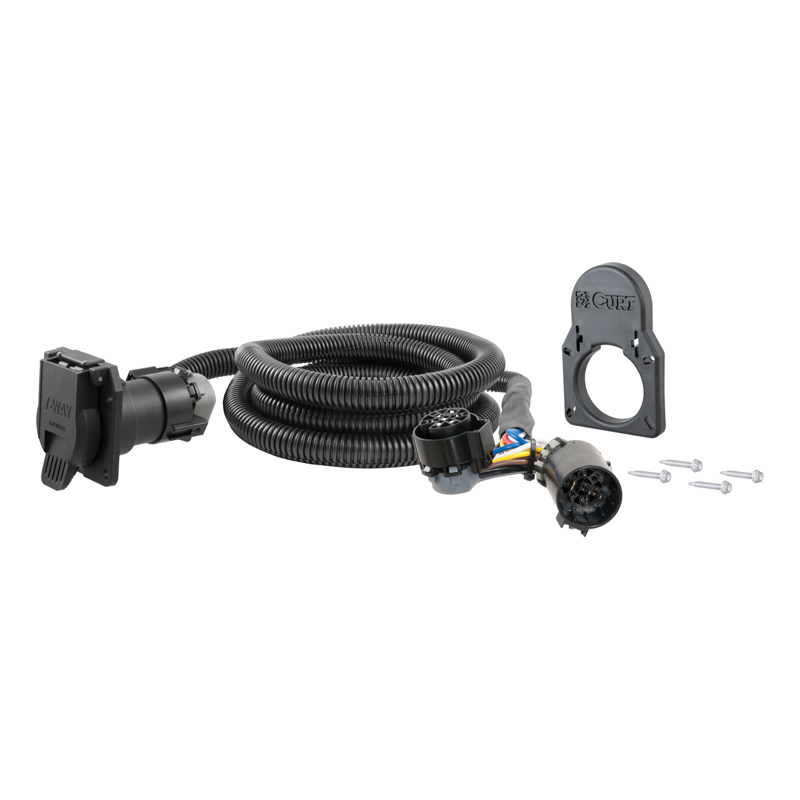 CURT | 7' Wiring Extension Harness & Cover (Adds 7-Way RV Blade to Truck Bed) - Chevrolet / GMC 2019-2023