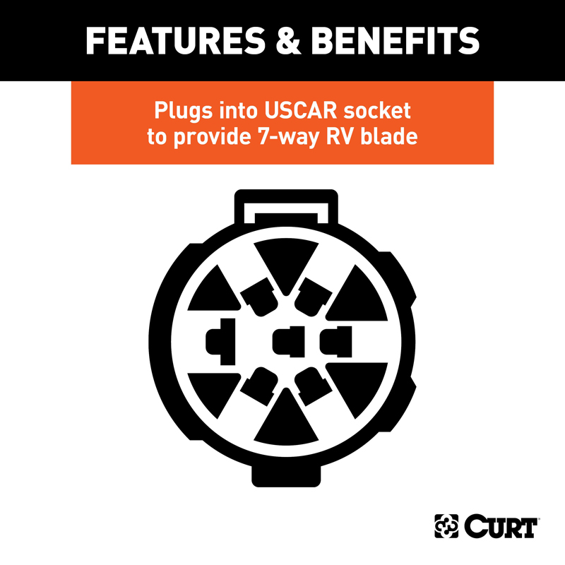 CURT | Replacement OE 7-Way RV Blade Socket (Twists into USCAR) - Audi / Buick / Cadillac / Chevrolet 2000-2023
