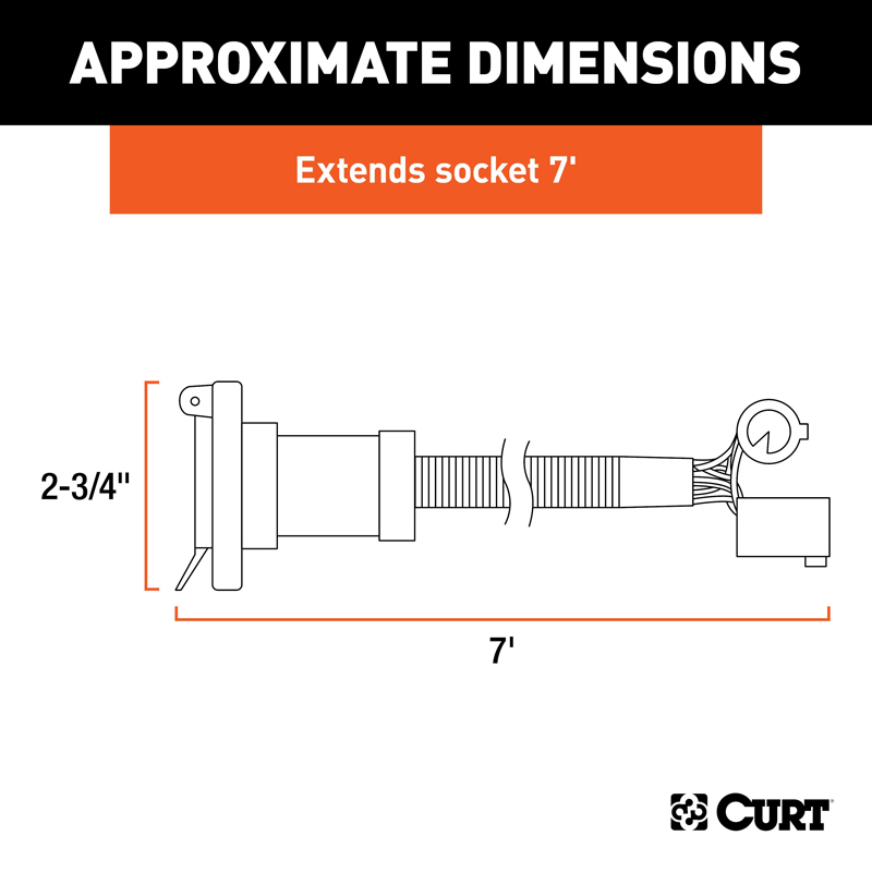 CURT | 7' Custom Wiring Extension Harness (Adds 7-Way RV Blade to Truck Bed, Packaged) - F-150 / F-250 / F-350 2015-2023