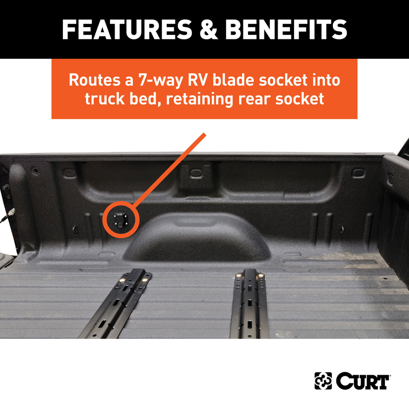 CURT | 7' Custom Wiring Extension Harness (Adds 7-Way RV Blade to Truck Bed, Packaged) - F-150 / F-250 / F-350 2015-2023