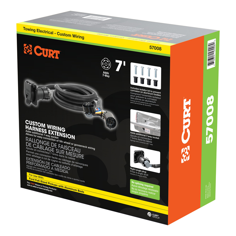 CURT | 7' Custom Wiring Extension Harness (Adds 7-Way RV Blade to Truck Bed, Packaged) - F-150 / F-250 / F-350 2015-2023