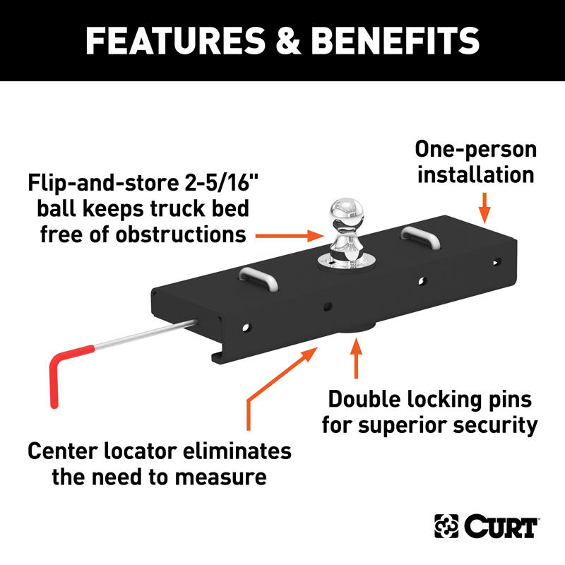 CURT | Double Lock EZr Gooseneck Hitch, 2-5/16" Ball, 30K (Brackets Required) - Silverado / Sierra 2500 HD / 3500 HD 6.0L / 6.6L
