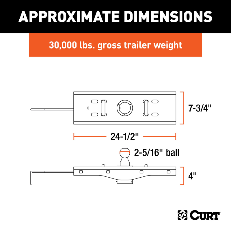 CURT | Double Lock EZr Gooseneck Hitch, 2-5/16" Ball, 30K (Brackets Required)