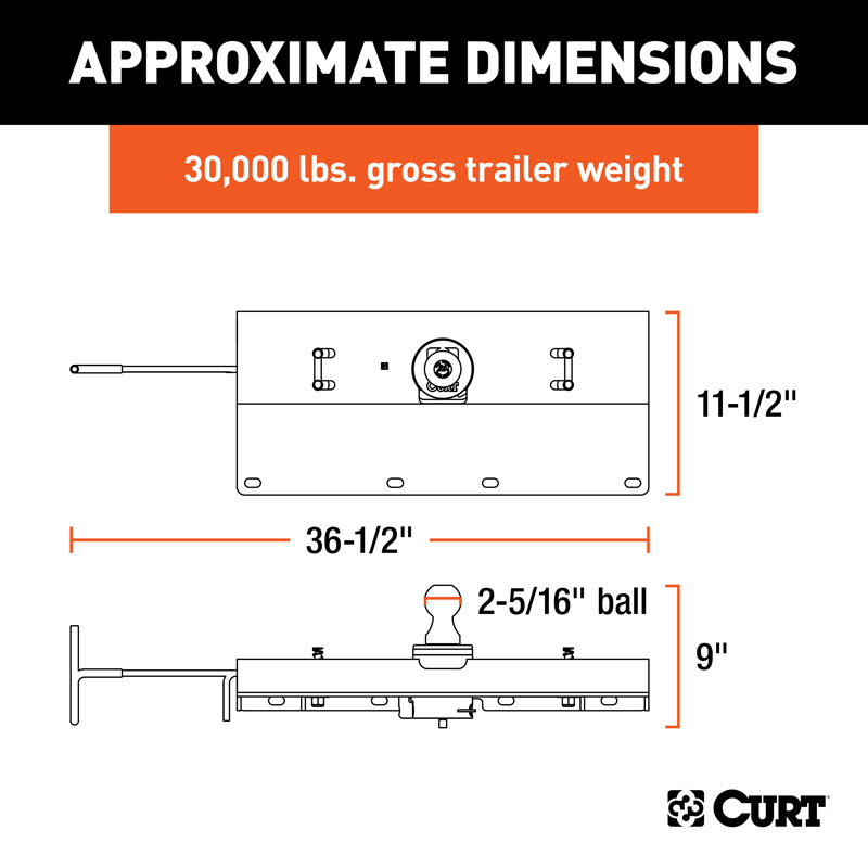 CURT | Double Lock Gooseneck Hitch, 2-5/16" Ball, 30K (Brackets Required) - Titan 5.6L 2004-2019