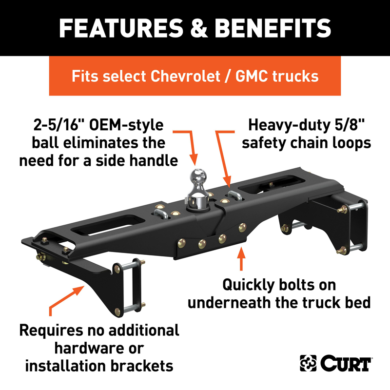 CURT | OEM-Style Gooseneck Hitch - Silverado / Sierra 2500 HD / 3500 HD 6.6L 2020-2023