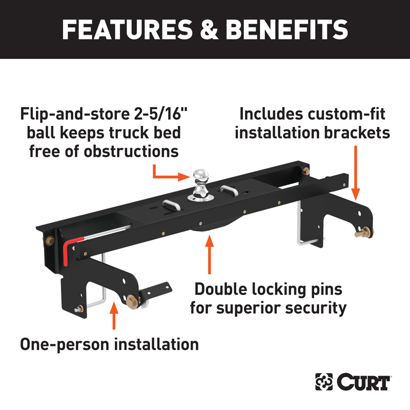 CURT | Double Lock EZr Gooseneck Hitch Kit with Brackets - Chevrolet / GMC 2001-2010
