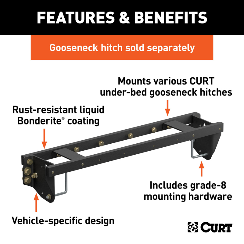 CURT | Double Lock EZr Gooseneck Install Brackets - Silverado / Sierra 2500 HD / 3500 HD 6.6L 2020-2023