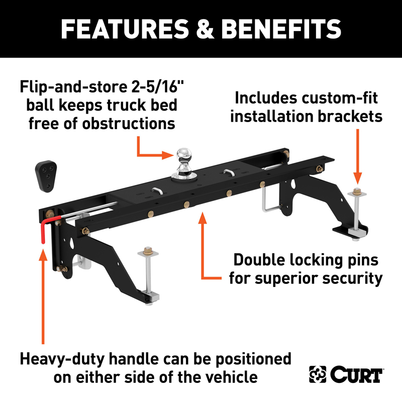 CURT | Double Lock Gooseneck Hitch Kit with Brackets - Ram 1500 2002-2008
