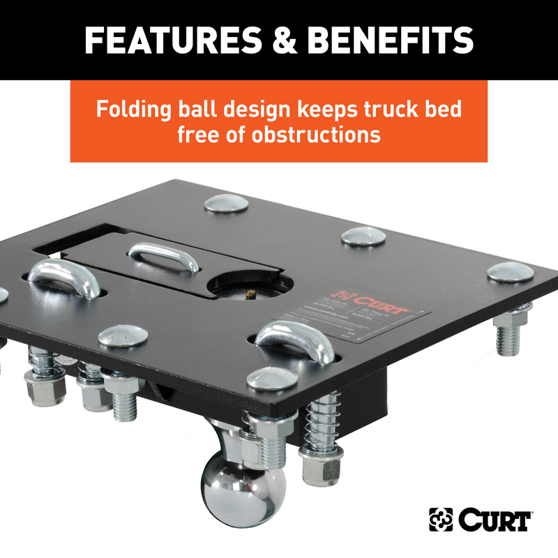 CURT | Over-Bed Folding Ball Gooseneck Hitch - Chevrolet / Dodge / Ford 2000-2019