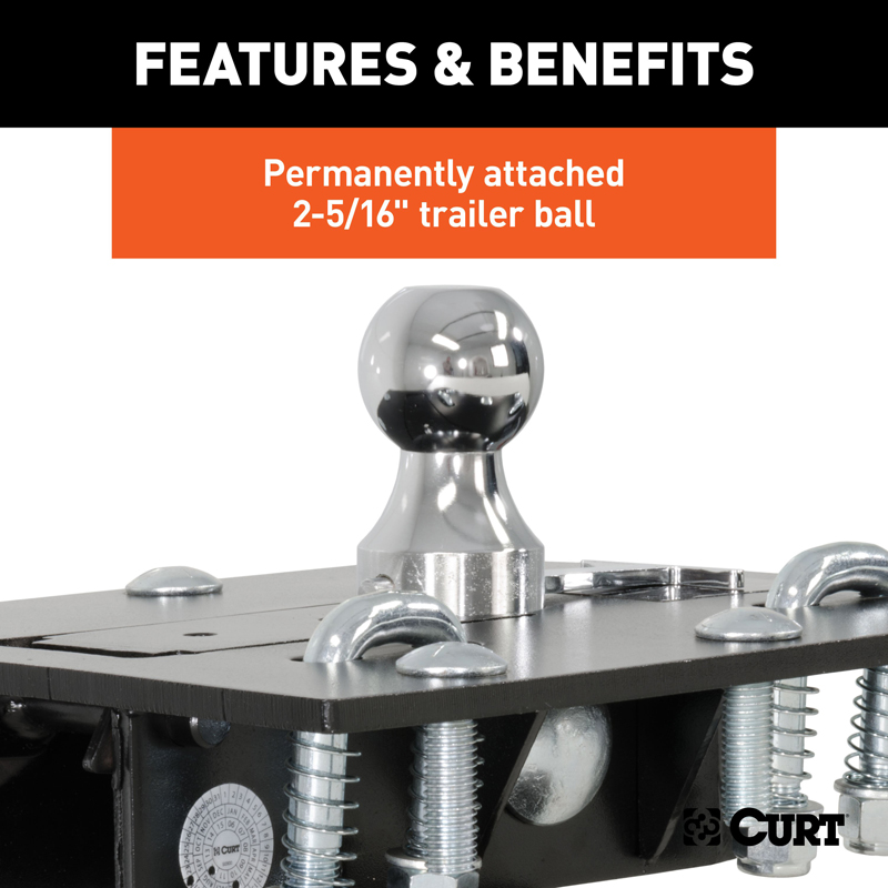 CURT | Over-Bed Folding Ball Gooseneck Hitch - Chevrolet / Dodge / Ford 2000-2019