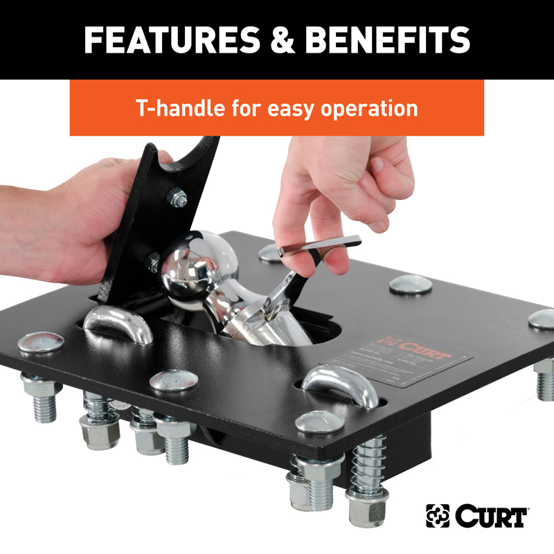 CURT | Over-Bed Folding Ball Gooseneck Hitch - Chevrolet / Dodge / Ford 2000-2019