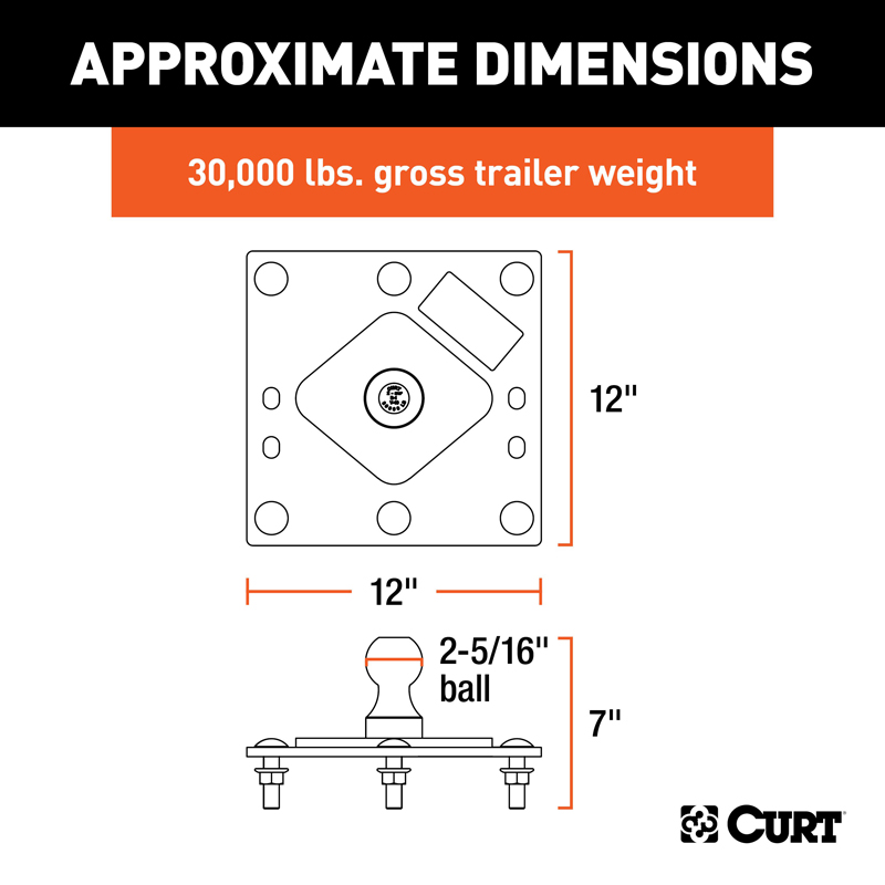 CURT | Over-Bed Fixed Ball Gooseneck Hitch - Chevrolet / Dodge / Ford 2000-2019
