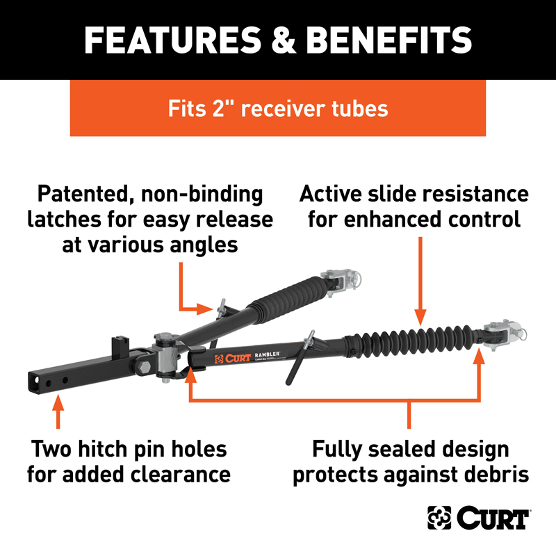 CURT | Rambler Steel RV Tow Bar (7,500 lbs., 2" Shank)