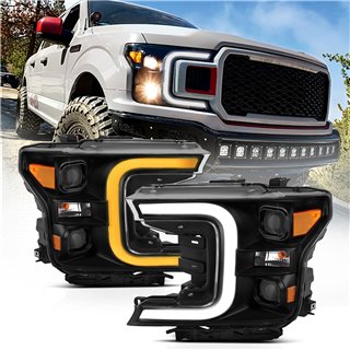 ANZO | Projector Headlights w/ Plank Style Switchback Black w/ Amber