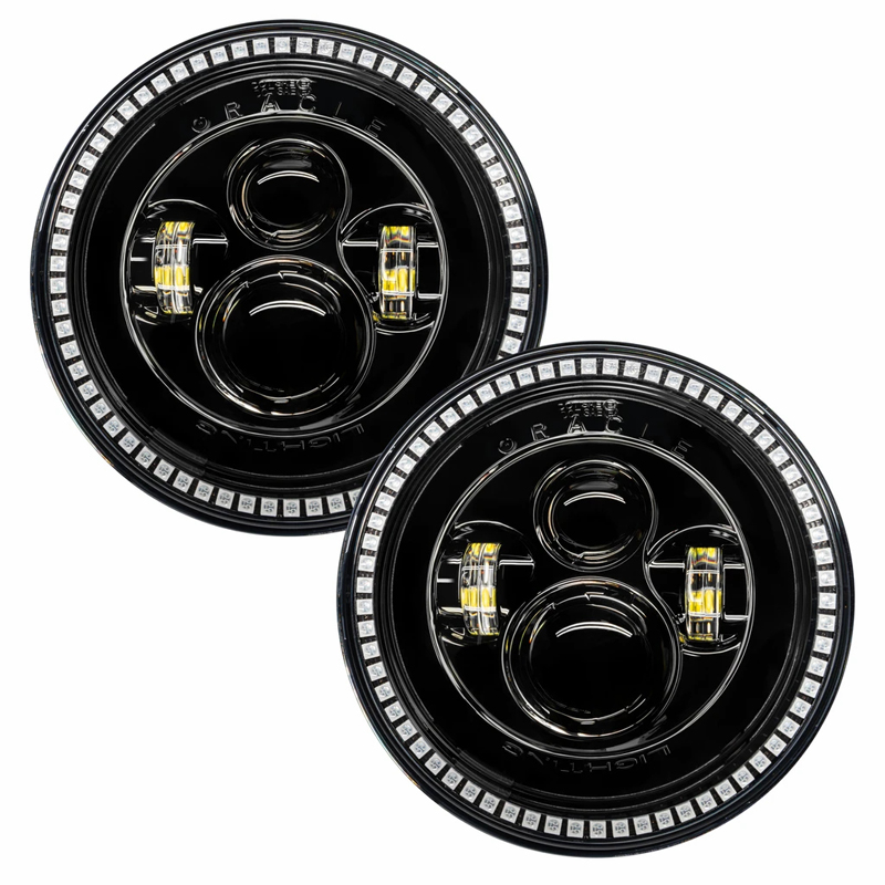 Oracle | 7 in. High Powered LED Headlights, Black Bezel, ColorSHIFT - BC1 - Wrangler (JK) 3.6L / 3.8L 2007-2018