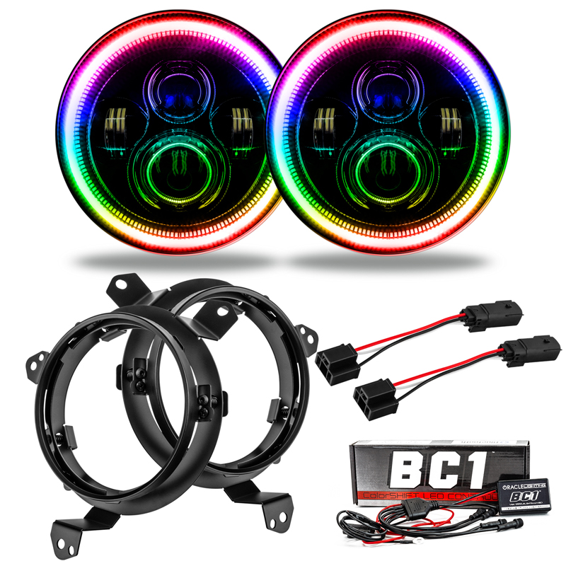 Oracle | 7 in. High Powered LED Headlights, ColorSHIFT - BC1, Pair - Gladiator / Wrangler (4xe) / Wrangler (JL) 2018-2024