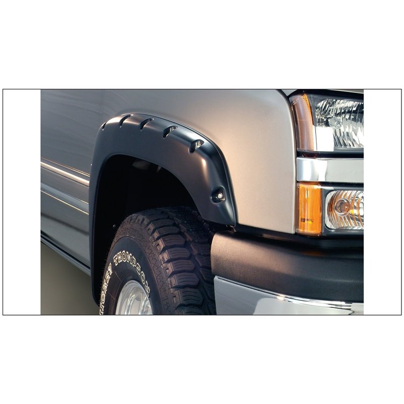 Bushwacker | 40991-02 Black Pocket/Rivet Style Smooth Finish 4-Piece Fender Flare Set for 2021-2022 Chevrolet Colorado 74.0 in b