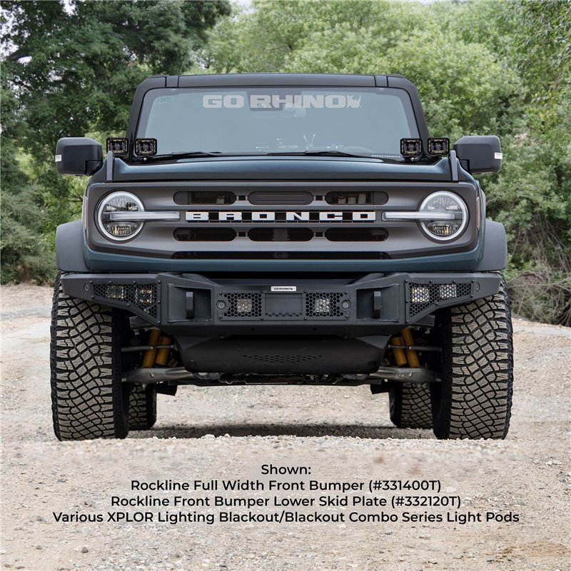 Go Rhino | 332120T - Rockline Front Bumper Lower Skid Plate For Ford Bronco - Textured Black - Bronco 2.3T / 2.7T 2021