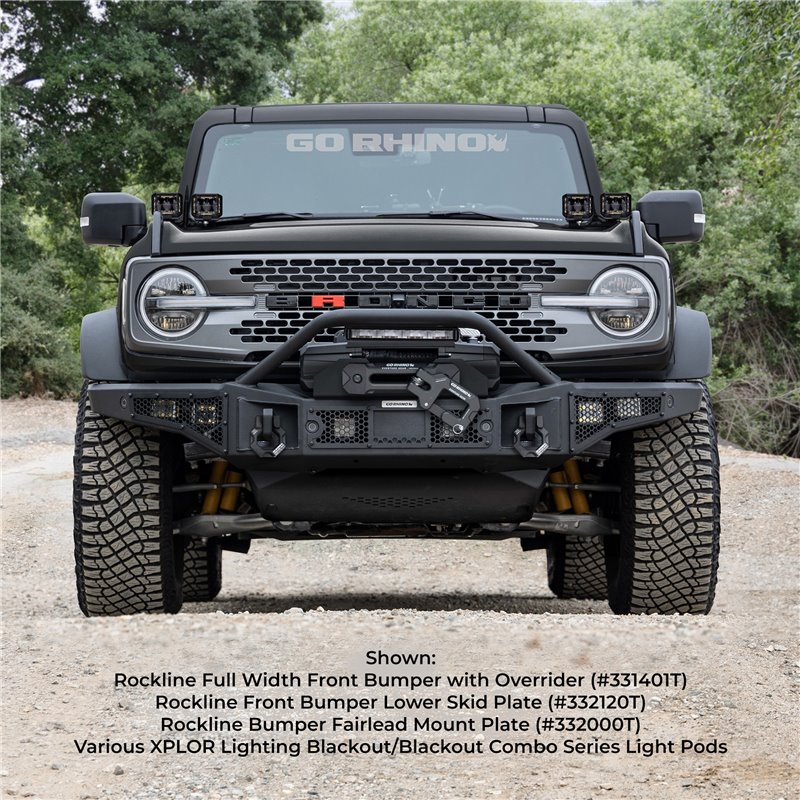 Go Rhino | 332120T - Rockline Front Bumper Lower Skid Plate For Ford Bronco - Textured Black - Bronco 2.3T / 2.7T 2021