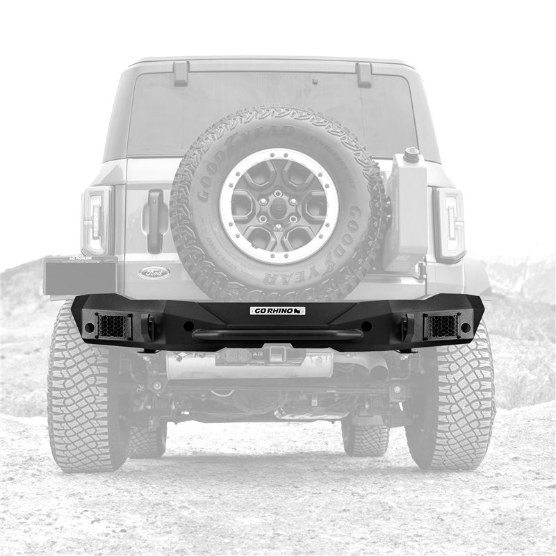 Go Rhino | 371200T - Rockline Rear Full Width Bumper for Ford Bronco - Textured Black - Bronco 2.3T / 2.7T 2021