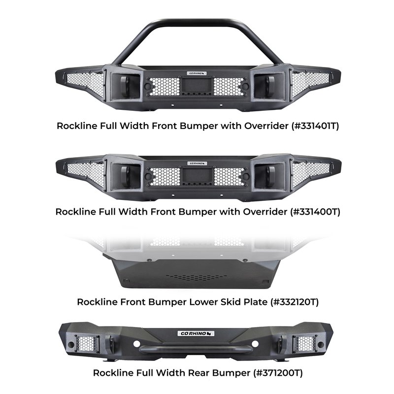 Go Rhino | 371200T - Rockline Rear Full Width Bumper for Ford Bronco - Textured Black - Bronco 2.3T / 2.7T 2021
