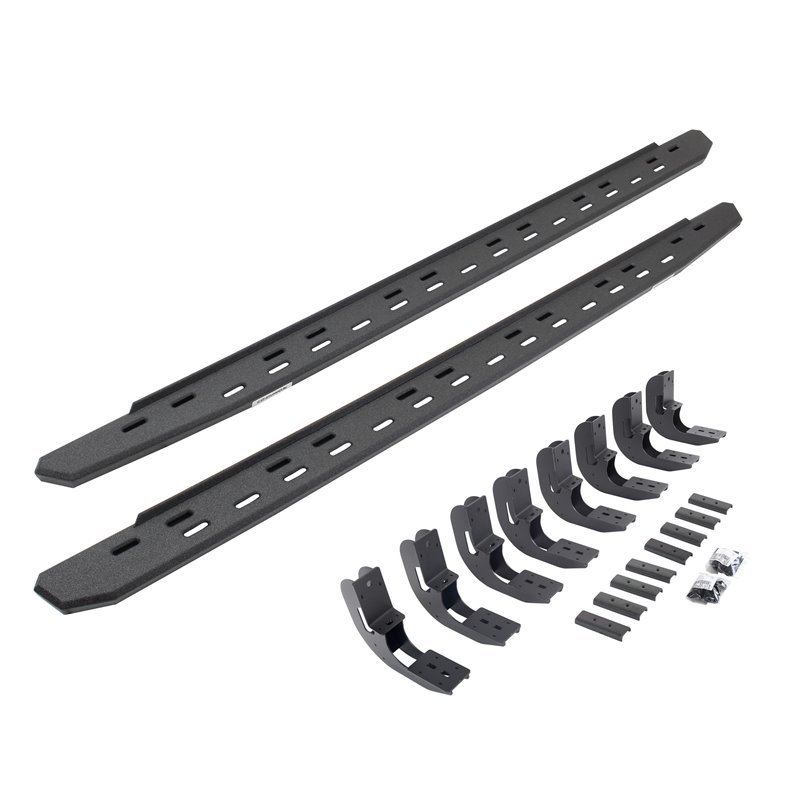 Go Rhino | 69604887ST - RB30 Slim Line Running Boards with Mounting Bracket Kit - Protective Bedliner Coating - Chevrolet / GMC 