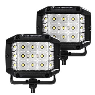 Go Rhino | 50300323FCS - Bright Series Lights - Pair of 4x3 Sideline Cube LED Flood Light Kit -  Black