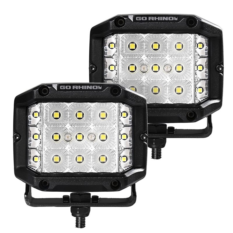 Go Rhino | 50300323FCS - Bright Series Lights - Pair of 4x3 Sideline Cube LED Flood Light Kit -  Black
