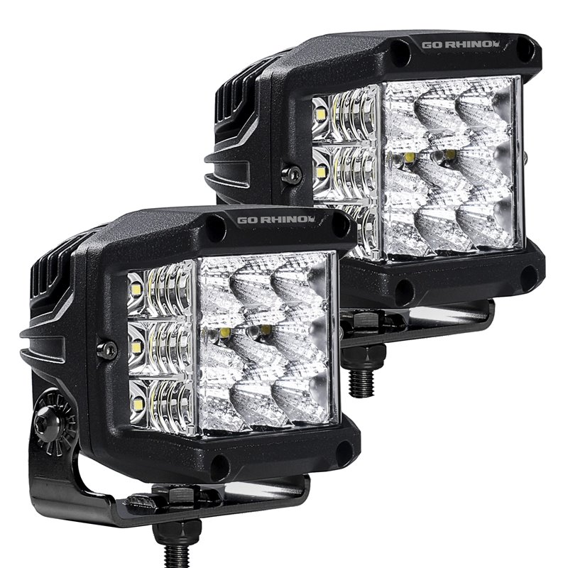 Go Rhino | 50300323FCS - Bright Series Lights - Pair of 4x3 Sideline Cube LED Flood Light Kit -  Black