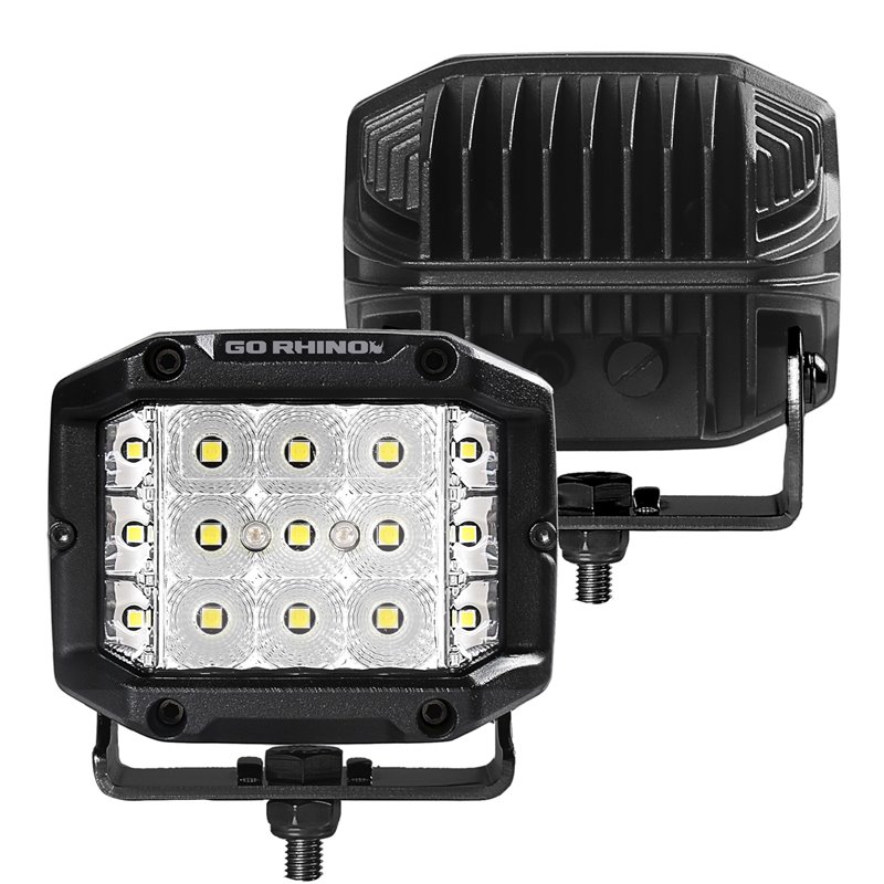 Go Rhino | 50300323FCS - Bright Series Lights - Pair of 4x3 Sideline Cube LED Flood Light Kit -  Black