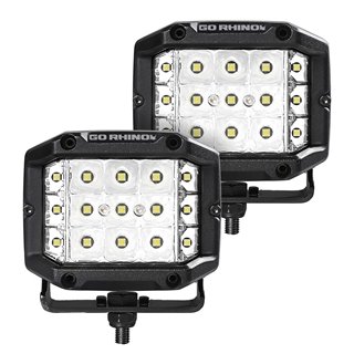 Go Rhino | 50300323SCS - Bright Series Lights - Pair of 4x3 Sideline Cube LED Spot Light Kit -  Black