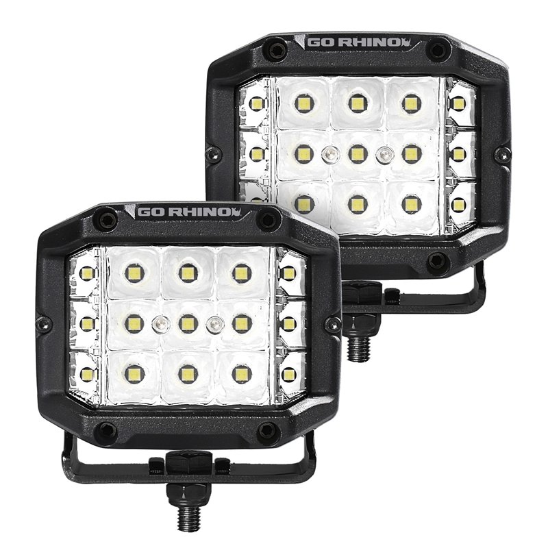 Go Rhino | 50300323SCS - Bright Series Lights - Pair of 4x3 Sideline Cube LED Spot Light Kit -  Black