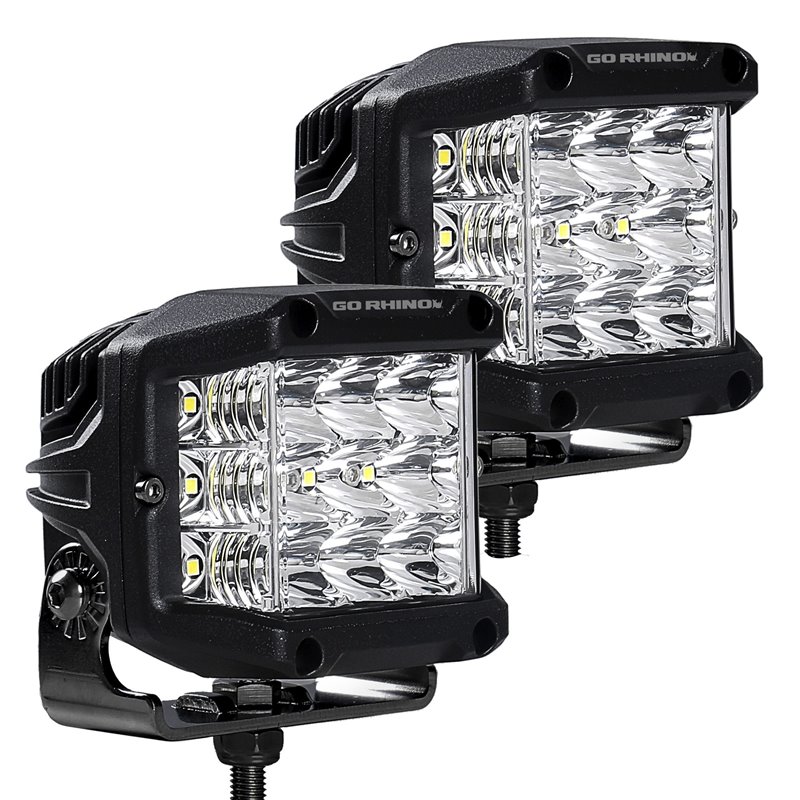 Go Rhino | 50300323SCS - Bright Series Lights - Pair of 4x3 Sideline Cube LED Spot Light Kit -  Black
