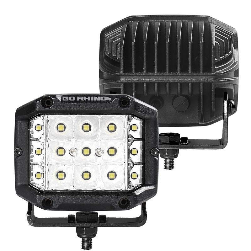 Go Rhino | 50300323SCS - Bright Series Lights - Pair of 4x3 Sideline Cube LED Spot Light Kit -  Black