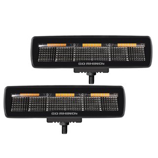 Go Rhino | 50600622FBS - Blackout Combo Series Lights - Pair of Sixline LED Flood Lights With Amber Accent -  Black