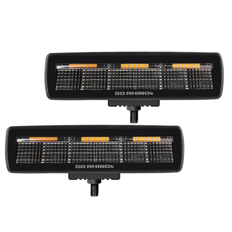Go Rhino | 50600622FBS - Blackout Combo Series Lights - Pair of Sixline LED Flood Lights With Amber Accent -  Black