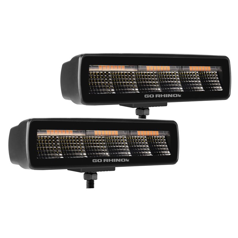 Go Rhino | 50600622FBS - Blackout Combo Series Lights - Pair of Sixline LED Flood Lights With Amber Accent -  Black