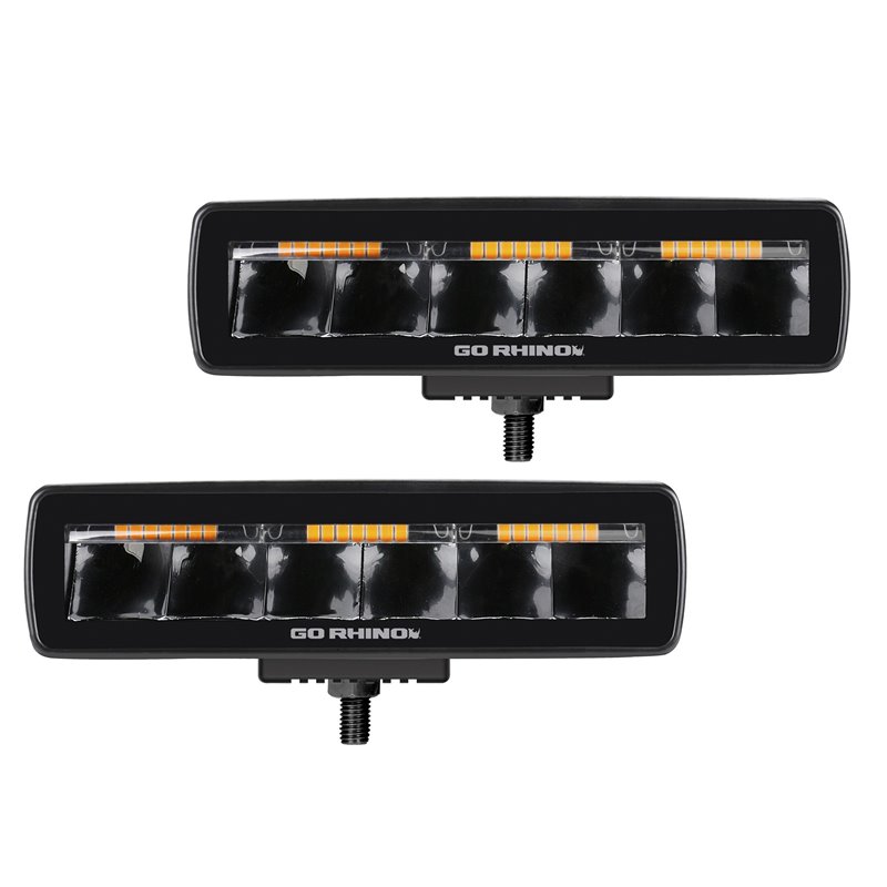 Go Rhino | 50600622SBS - Blackout Combo Series Lights - Pair of Sixline LED Spot Lights With Amber Accent -  Black