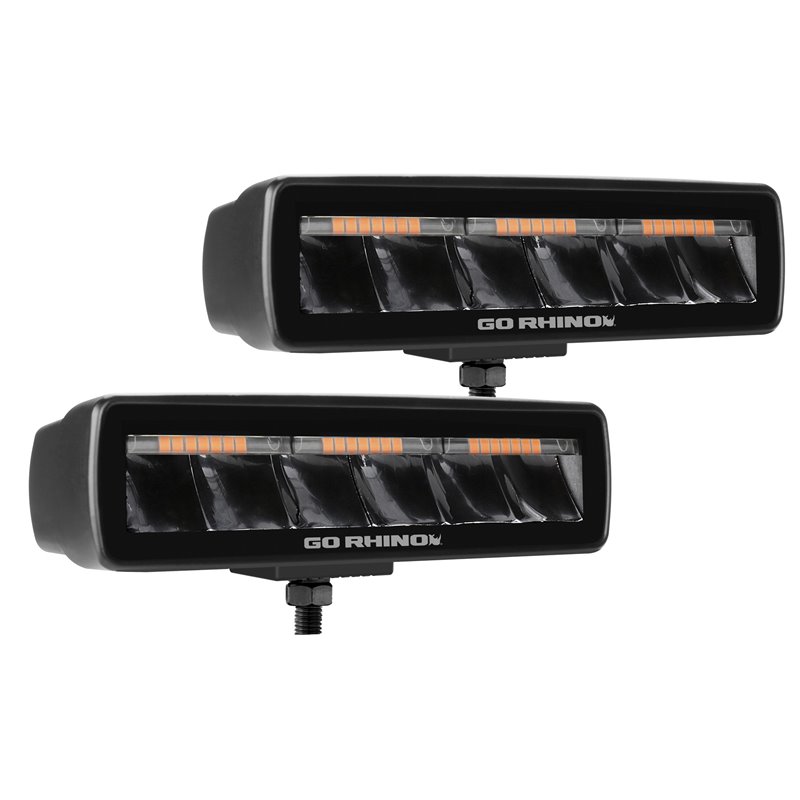 Go Rhino | 50600622SBS - Blackout Combo Series Lights - Pair of Sixline LED Spot Lights With Amber Accent -  Black