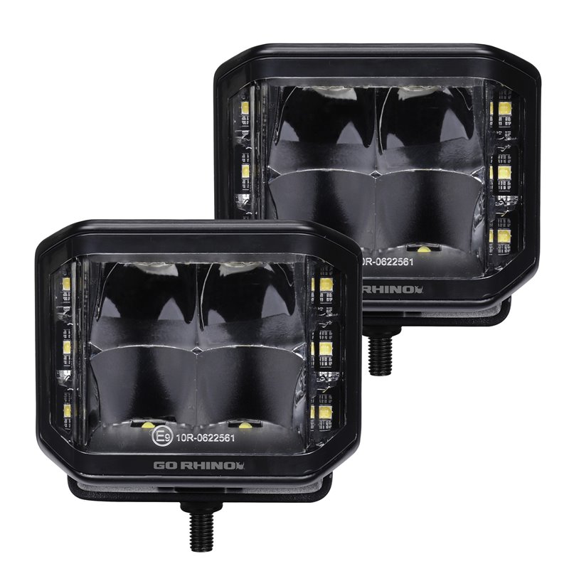 Go Rhino | 50700321SCS - Blackout Series Lights - Pair of 4x3 Cube LED Sideline Spot Light Kit -  Black