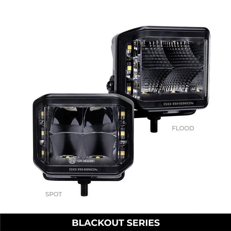 Go Rhino | 50700321SCS - Blackout Series Lights - Pair of 4x3 Cube LED Sideline Spot Light Kit -  Black