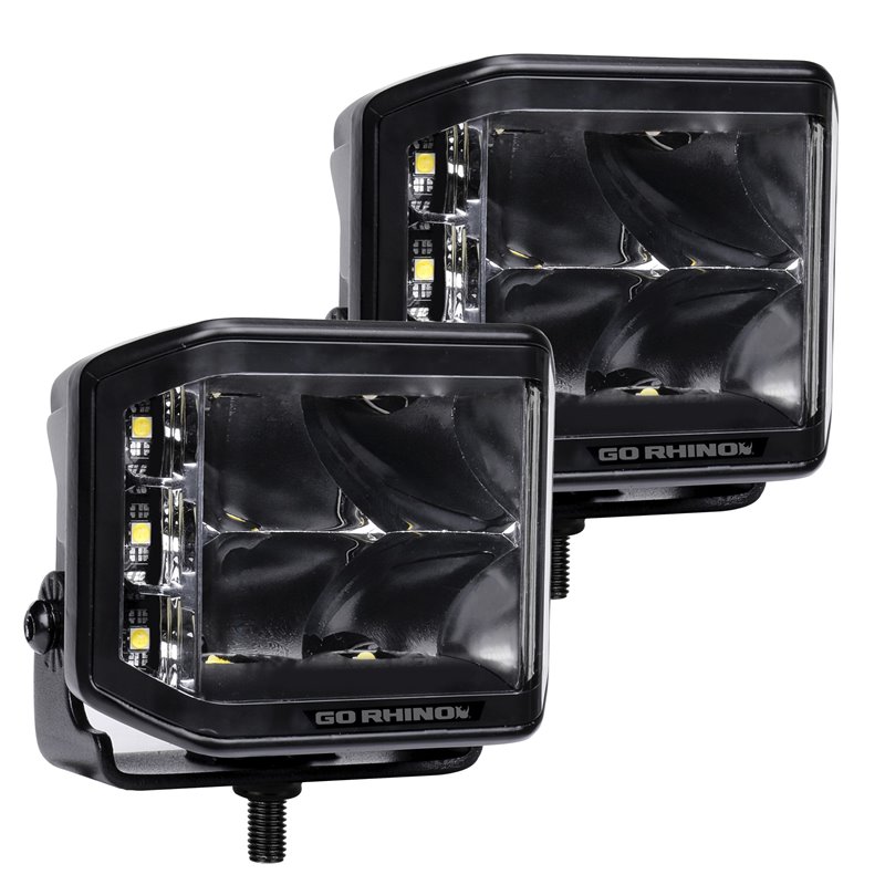 Go Rhino | 50700321SCS - Blackout Series Lights - Pair of 4x3 Cube LED Sideline Spot Light Kit -  Black