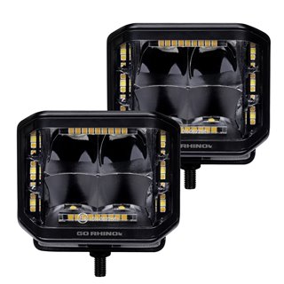 Go Rhino | 50700322SCS - Blackout Combo Series Lights - Pair of 4x3 Cube Sideline LEDSpot Lights W/ Amber -  Black