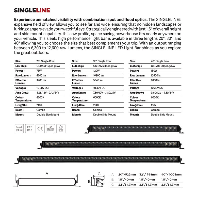 Go Rhino | 51052001CSS - Blackout Series Lights - 20.5" Single Row LED Light Bar -  Black