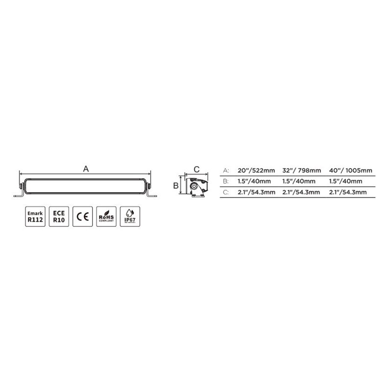 Go Rhino | 51052012CSS - Blackout Combo Series Lights - 20.5" Single Row LED Light Bar With Amber Lighting -  Black